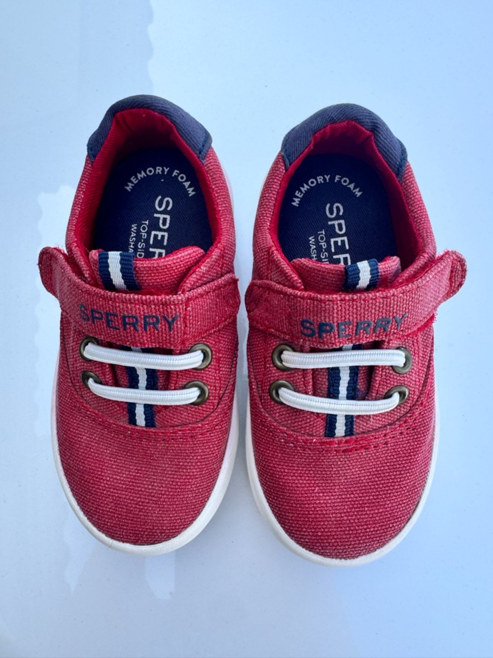 Sperry Kids Red Canvas Boat Sneakers with Navy Trim